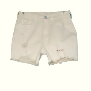 SO 'Curvy Midi' High-rise Distressed Cut Off Jean Shorts Cream Women's Size 5/27